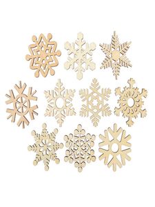 Decorazioni natalizie 10 pezzi/set Ornamenti di fiocchi di neve in legno 2 pollici Ritagli di legno non finiti Ornamento da appendere all'albero di Natale per la decorazione natalizia rustica