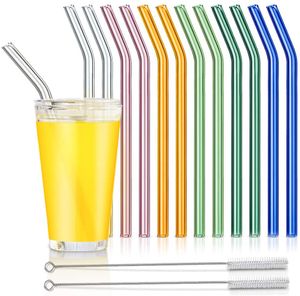 Glass Drinking Straws Reusable Straight Curved Glass Straws with Cleaning Brush Eco-friendly Straws for Cocktail Milk