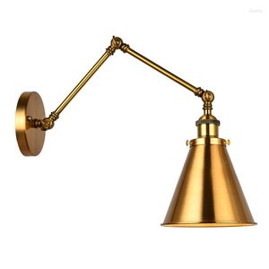 Wall Lamp Industrial Sconce Light Brass Cone Shade With Adjustable Arm For Indoor Home Bar Warehouse Hallway