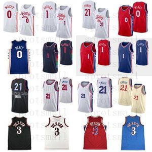 Men's City jersey 2022 basketball featuring Joel Embiid #21, Harden #1, Tyrese Maxey #0, Georges Niang #20, Isaiah Joe #7, and Allen Iverson #3