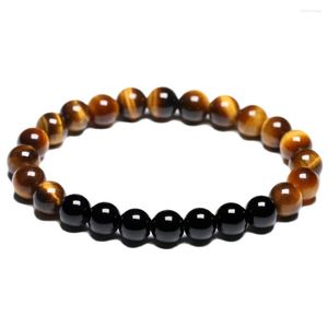 Strand Natural Men's Tigers Eye And Onyx Bracelet Men Stretch Beaded Mala Yoga Couple Energy Powerful Balance Jewelry