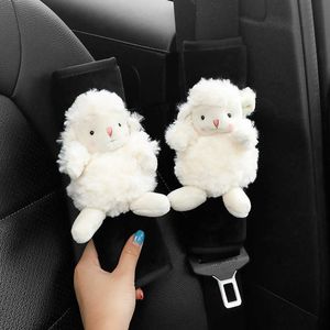 Safety Belts Accessories 2pc High Quality 3D Doll Car Seat Belt Cover Cartoon Lamb Sheep Shoulder Pads Cushion Plush Auto Seatbelt for Car Accessories T221212