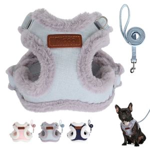 Hundhalsar Täckor Varm vadderad hundsele och koppel Set små medelstora hundar Västnät med husdjursledning Leash Chihuahua Yorkshire Soft Fleece T221212