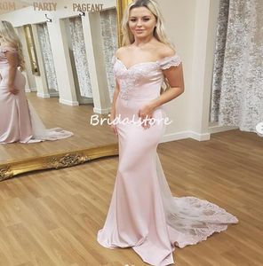 Mermaid Pale Pink Prom Dresses With Lace Sexy Floor Length Satin Long Party Dress 2023 Backless Elegant Robe De Soiree Femme New Special Occasion vestidos de fiesta