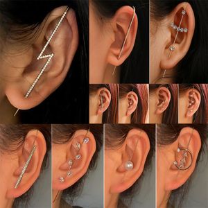 New Ear Needle Wrap Crawler Hook Earrings for Women Surround Auricle Diagonal Stud Copper Inlaid Zircon Piercing Earring /1 Pc