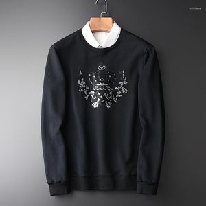 Men's Hoodies Classic Black Fleece Sweatshirts Hight Quality Sequin Embroidered Round Collar Coat Plus Size M-4XL