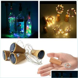 Led Strings 10 Solar Wine Bottle Stopper Copper Fairy Strip Wire Outdoor Party Decoration Novelty Night Lamp Diy Cork Light String D Dhvxd