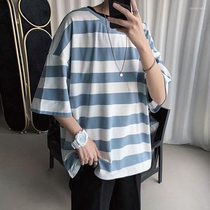 Men's T Shirts Summer Cotton T-shirt Fashion Casual O-neck Striped Shirt Men Streetwear Korean Loose Short-sleeved Tshirt Mens