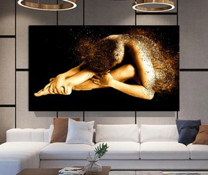 Modern Large Size Golden Woman Painting Canvas Art Wall Picture Abstract Portrait Posters And Prints For Living Room Home Decor2319182