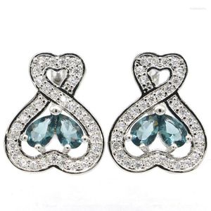 Stud Earrings 20x16mm Stunning 5.2g London Blue Topaz Smokey Women Wedding Silver Eye Catching