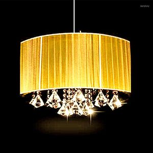 Chandeliers Simple Fashion Living Room Study Led Lustre Light Oval Chandelier Brushed Fabric Lampshade K9 Crystal Luminaria