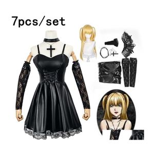 Kostium tematyczny Death Note Cosplay Misa Amane imitacja skóry seksowna sukienka Glovesstockingsnecklace jednolity strój 221102 Drop Delivery Dhnjo