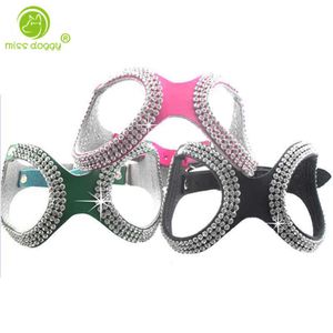 Collari per cani Guinzagli Prodotti per animali Nuovo design Vera pelle di mucca morbida Moda Bling Strass Pettorina per cani per cani di piccola taglia Chihuahua Rosa Nero Verde T221212