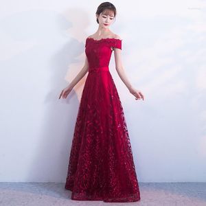 Roupas étnicas Vestido de noite de noite de noiva Red Lace Qipao Long Princess Prom VoD