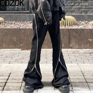 Erkek Kot Vintage Vidalı Büküm Siyah Mikro Flared Jean Erkekler Hip Hop Çapraz Fermuar Gevşek Geniş Pantolon Unisex Streetwear Kot