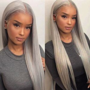 Silver Grey Simulation Human Hair Wig HD Lace Frontal 30 Inch Blonde Colored Straight Brazilian Pre Plucked Trendy, Comfortable And Versatile