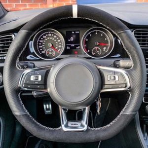 Индивидуальная автомобильная рулевая рулевая крышка крышки анти-скольжения замшевой кожи для Volkswagen Golf 7 GTI Golf R Mk7 Polo Scirocco 2015 2016