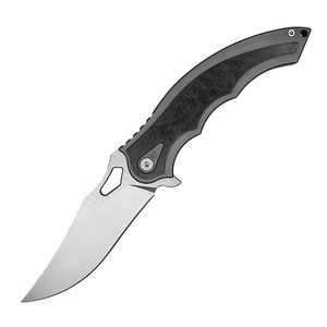 M390 Flipper Folding Knife Satin Blade Carbon Fiber with TC4 Titanium Alloy Handle Ceramics Ball Bearing System Fast Open Knives R1228