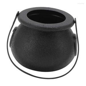 Garrafas de armazenamento balde de doces plástico preto caldeirão portátil Kettle Halloween Party Decoration com alça para crianças