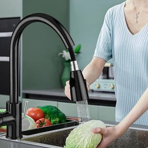 Kitchen Faucets Stainless Steel Faucet Single Hole Pull Out Spout Sink Mixer Tap Stream Sprayer Head Chrome/Black