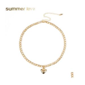 Chokers Trendy Cute Heart Lock Necklace For Women Gold Sier Choker Necklaces Pendant Wholesale Jewelry Drop Delivery Pendants Otm5Z