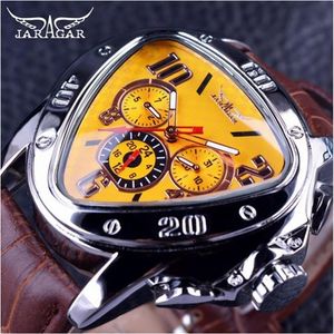 Jaragar Sport Fashion Design Geometric Triangle Case Brown Leather Strap 3 Dial Men Watch Top Brand Luxury Automatic Watch Clock2622
