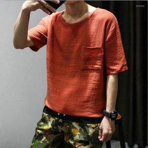 Men's T Shirts Men Clothing 2022 Casual Round Neck Half Sleeves Loose Solid Color T-shirts Cotton Linen Oversized Street Tees Big Size 6XL