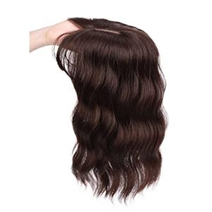 Clipe de cabelo ondulado da ￡gua solta em tampo fofo com franja agitada Toupee Human Hair para mulheres meninas 15x16cm