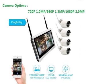 Plug and Play 4ch WiFi Camera 12039039 LCD Wireless Monitor NVR CCTV beveiligingssysteem H265 4 -kanaals surveillance set5728054