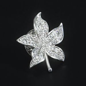 Luxury Silver Color Maple Leaf Brooches for Women Full Diamond Mini Corsage Pin Shirt Clothing Accessories Party Gift