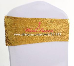 100st. Glittrande guld silver spandex paljettstol skärmband elastiska lycra glitterstol bågar el evenemang bröllop dekoration9835982