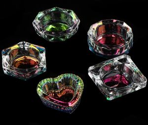 1 st Rainbow Crystal Clear Acrylic Liquid Dish Glass Cup with Cap för akrylpulvermonomer Nagelkonst Tool Kit Dappen Dish2113657