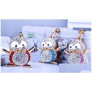 Key Rings Cartoon Penguin Shape Chain Creative 3 Colors Diamond Metal Cute Ring Bag Fashion Accessoires Drop Delivery Sieraden DHA6Z