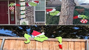 Weihnachtsdekoration Grinch Peeker Sculpture Thief Hand geschnitten Grinchs Gartenzaun Outdoor Ornament Wandstock 2209162384395