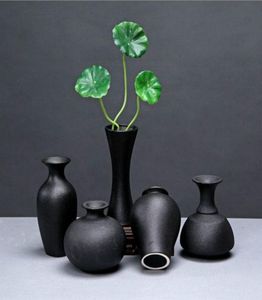 Nowoczesne wazę ceramiczne Kreatywne czarne wazony tabletopy thydroponiczne pojemniki na kwiat doniczki do domu rzemiosło dekoracja ślubna 8071372