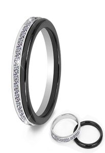 2pcSet Classic Black Ceramic Ring Beautiful Scratch Proof Bijoux sain pour les femmes avec Bling Crystal Fashion Ring9669539