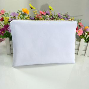 12oz white poly canvas makeup bag for sublimation print with lining white-gold zip blank cosmetic pouch heat transfer2774