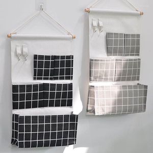 Storage Boxes 5 Pockets Wall Closet wall mounted bag rack Linen Fabric Over The Door Pouches For Bedroom Bathroom