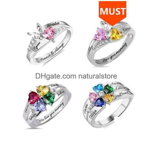 Band Rings Sg Personalized 925 Sterling Sier Custom Heart Birthstone Ring With 25 Names Jewelry For Women Mother Days Gift Drop Deliv Dhkdf