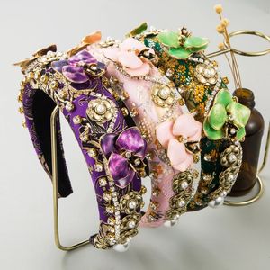 Boho Fashion Purple Różowe zielone włosy dhinestone Hoop Błyszcząca szerokie grzbiet barokowy opasek na głowę akcesoria na nakrycia głowy