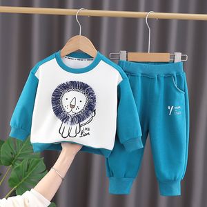 Primavera bebê meninos meninas casual completo crianças dos desenhos animados leão camiseta calças 2 pçs/sets infantil roupas de algodão crianças moda treino