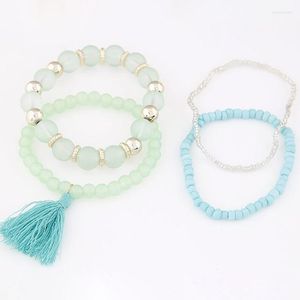 Link Bracelets Fashion Colorful Boho Glass Bead Tassel For Women Trendy Vintage Simple Bohemian Multi Layer Bangles Bracelet Jewelry