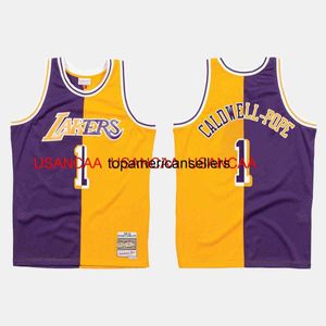 Stitched Kentavious Caldwell-Pope Split Purple Gold Jersey valfritt namnnummer