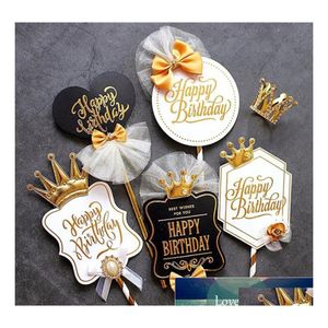 Other Event Party Supplies Black White Style Crown Bowknot Happy Birthday Cake Topper For Decoration Love Gifts Drop Delivery Home Otody