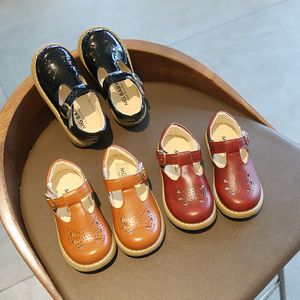Barn l￤der sneakers barn skor flickor vintage singel skor skola plattskor avslappnade sportst￶vlar 21-30
