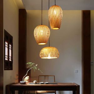 Hängslampor japanska ljuskronor naturliga bambu rotting ledde pendellampor handgjorda vävning hängande lampor rotting nyanser e27 belysning lampskärm G230524