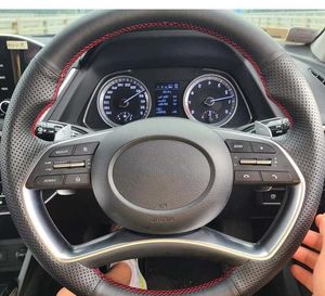 Customized Car Steering Wheel Cover Hand Sewing Anti-Slip Leather Braid Car Accessories For Hyundai Sonata Dn8 10th 2020