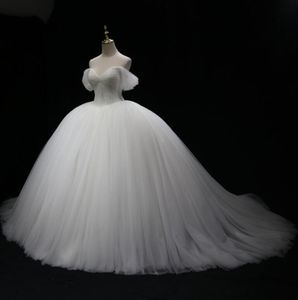 Off-shoulder Ball Gown Plus Size Cathedral Train Tulle Wedding Dresses