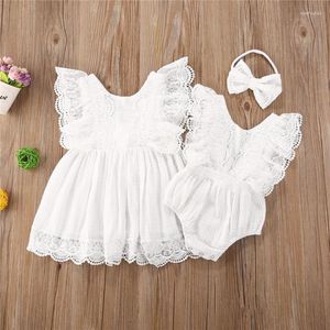 Strampler 0–5 Jahre geborene Schwester, passendes Strampler-Kleid-Outfit, solide weiße Spitze, ärmellos, für Babys, Mädchen, Sommer