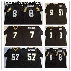 NCAA Man Retro College Football 8 Archie Manning Jerseys Black 57 Rickey Jackson 7 Morten Andersen 3 Bobby Hebert 51 Sam Mills zszyty